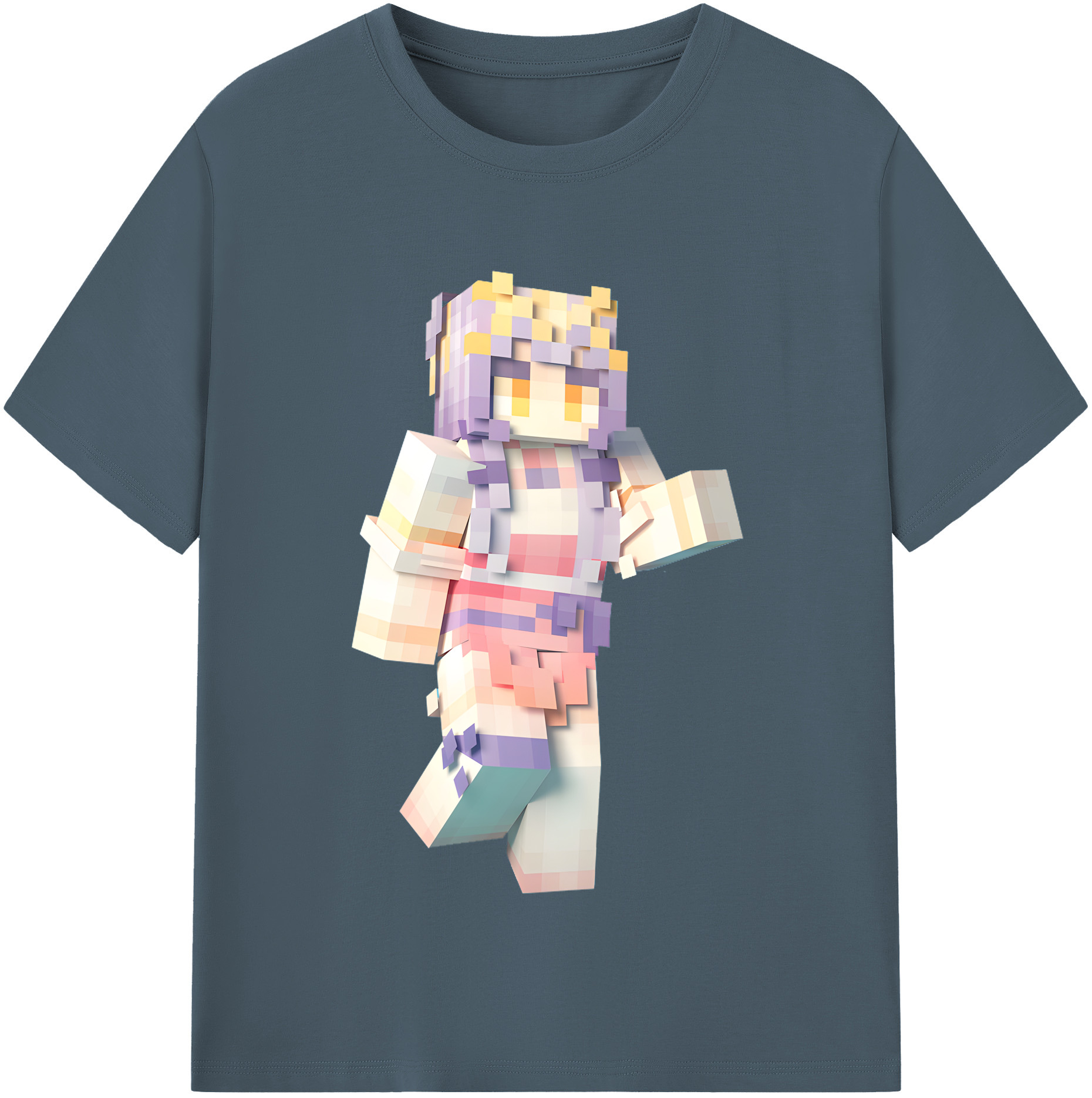 （画像用） マインクラフト ブロックの世界 Minecraft MC Block world 綿100％半袖Tシャツ（フロントプリント）